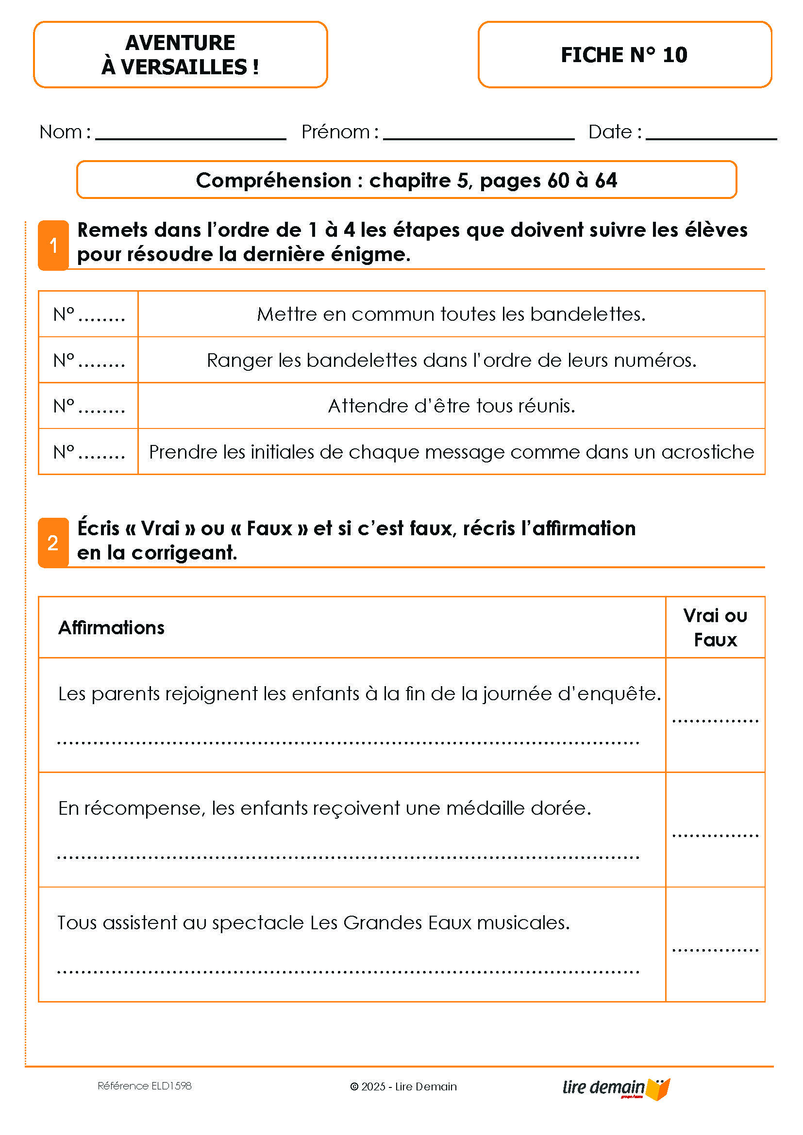 LECTURE SUIVIE - AVENTURE A VERSAILLES ! (25 EX)