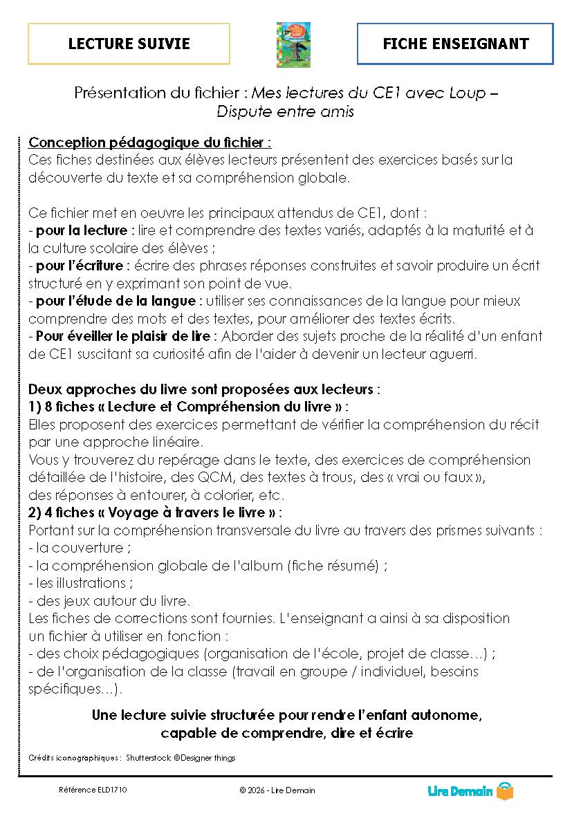 LECTURE SUIVIE - LA DISPUTE LECTURES CE1 AVEC LOUP (FICHIER SEUL)