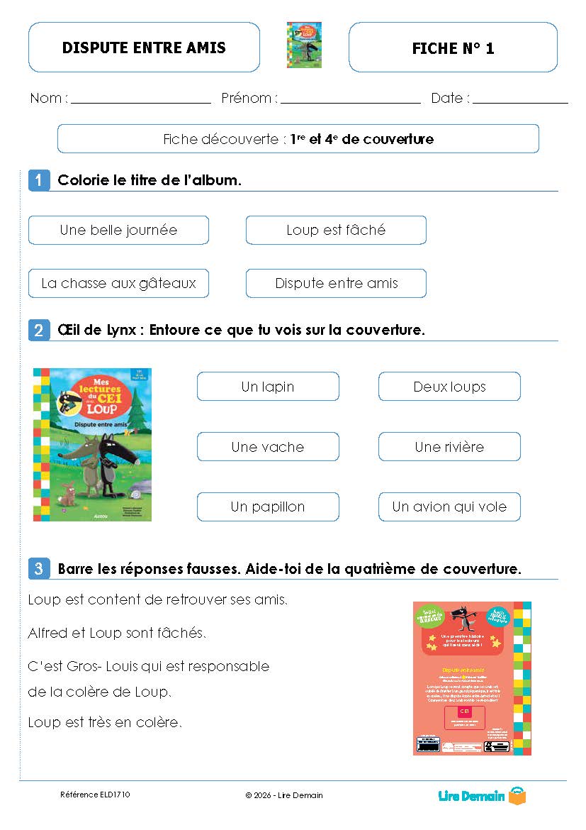 LECTURE SUIVIE - LA DISPUTE LECTURES CE1 AVEC LOUP (FICHIER SEUL)