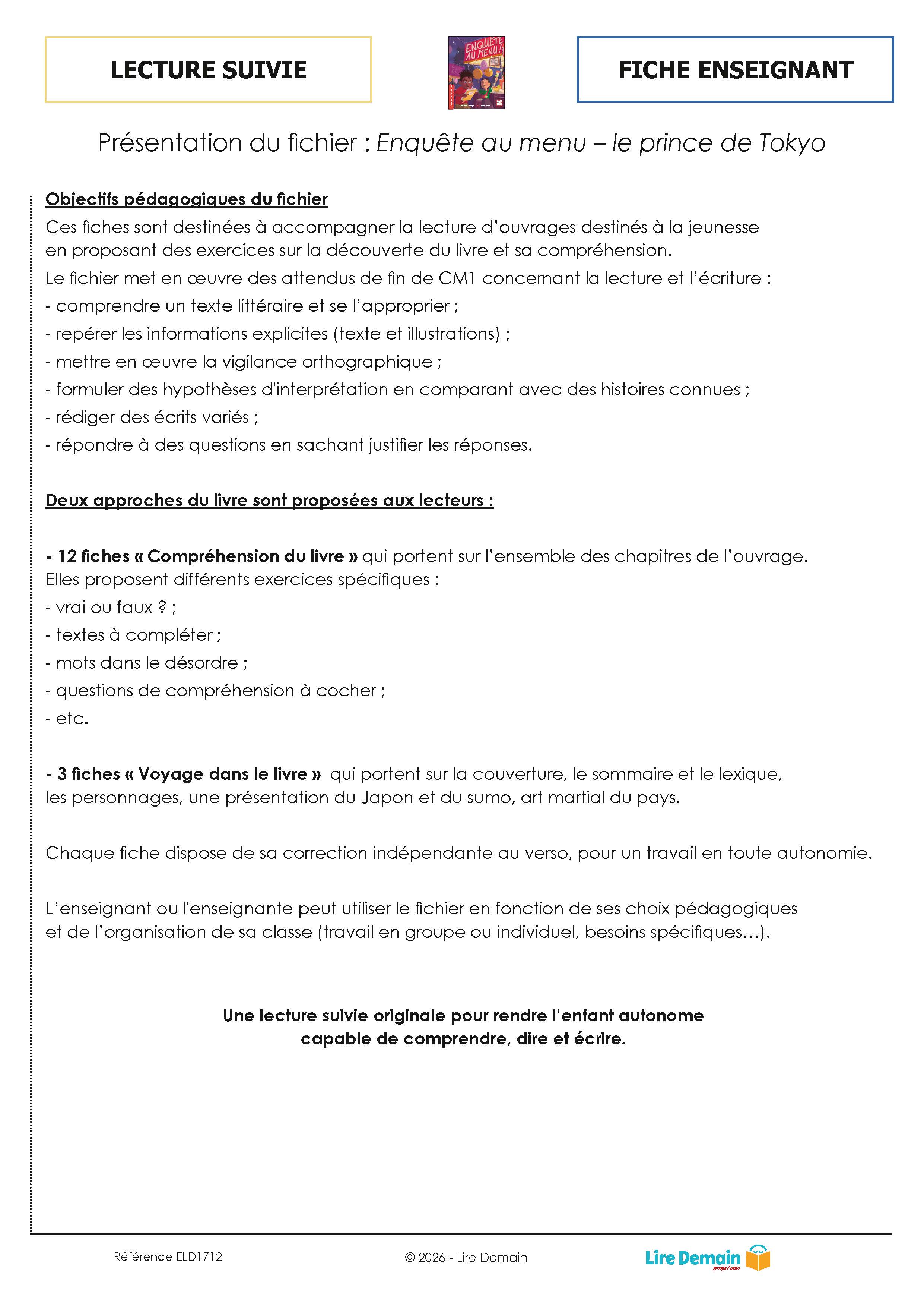 LECTURE SUIVIE - ENQUETE AU MENU ! - LE PRINCE DE TOKYO  (25 EX)