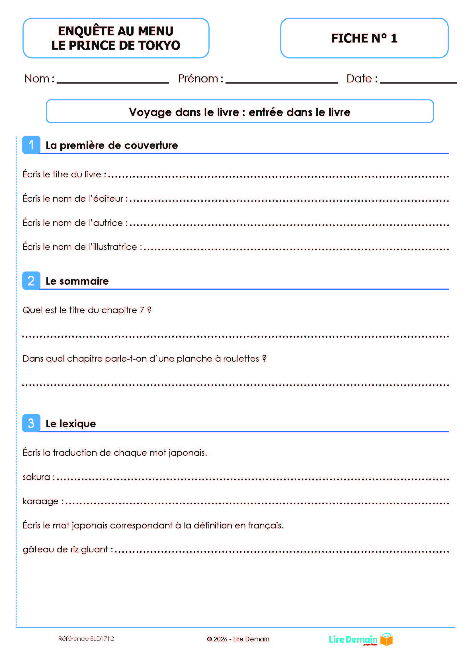 LECTURE SUIVIE - ENQUETE AU MENU ! - LE PRINCE DE TOKYO  (25 EX)