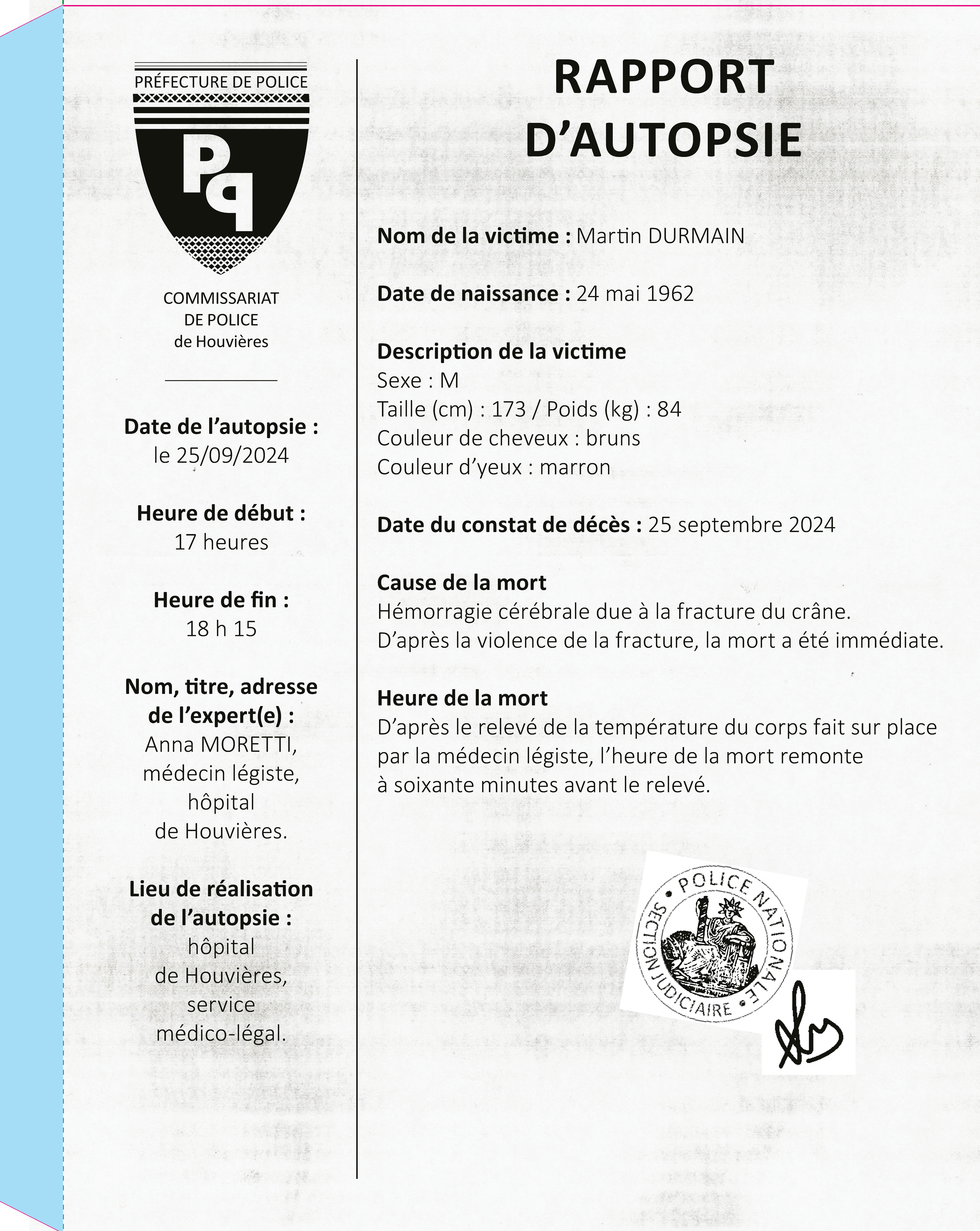 MEURTRE AU MUSEE : MON DOSSIER D