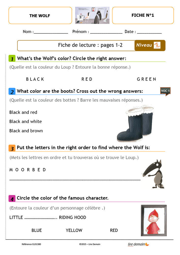 LECTURE SUIVIE ANGLAIS - THE WOLF WHO WANTED TO CHANGE HIS COLOR (FICHIER SEUL)