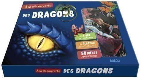 A LA DECOUVERTE DES DRAGONS - UN LIVRE DOCUMENTAIRE, UN PLATEAU GEANT ANIME, 58 PIECES MAGNETIQUES