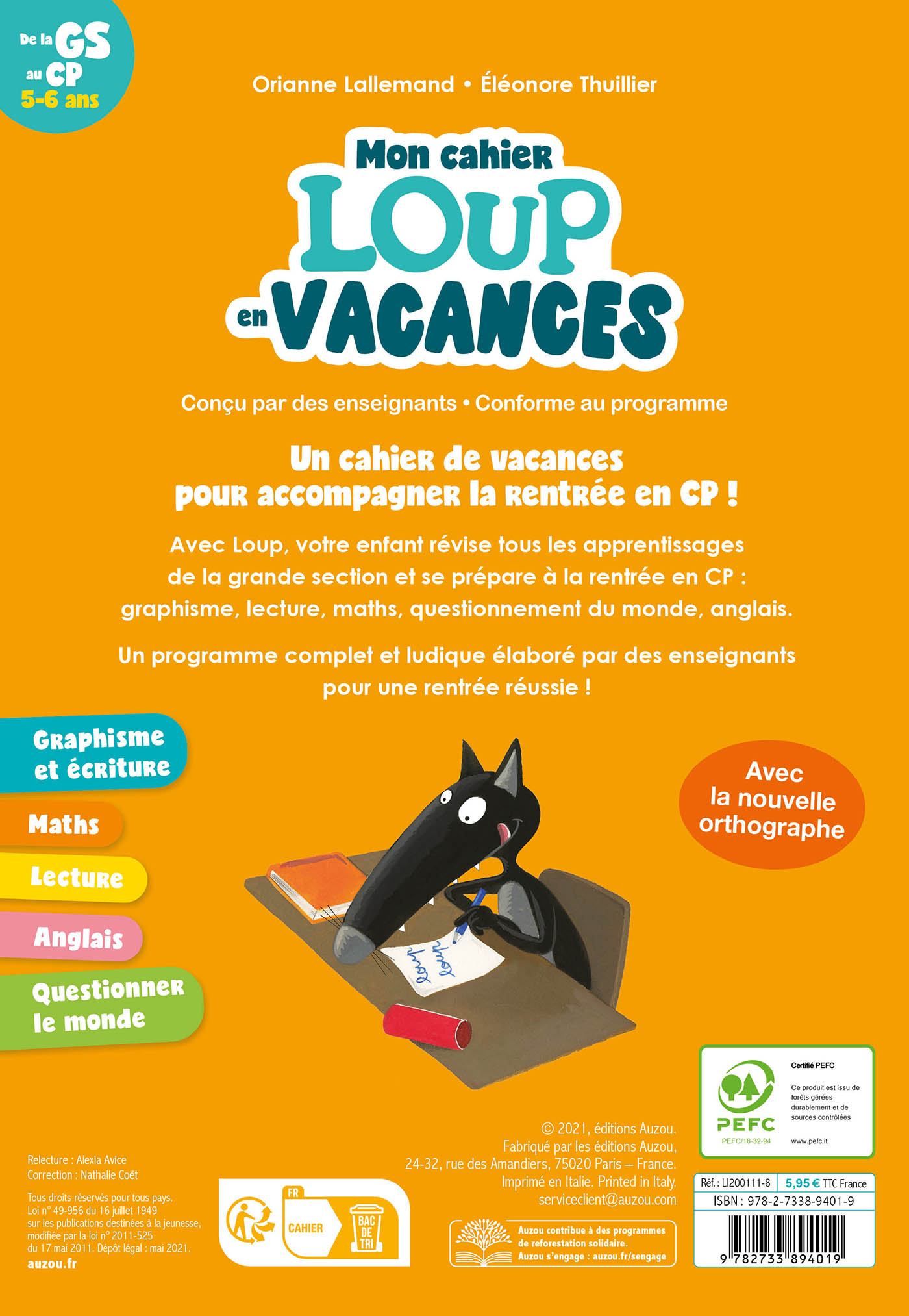 MON CAHIER LOUP EN VACANCES - DE LA GS AU CP - 2026