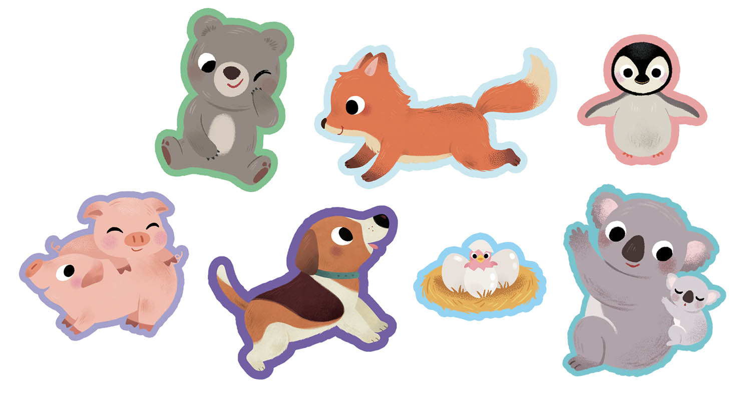 Ma pochette de 50 gommettes - Les bébés animaux