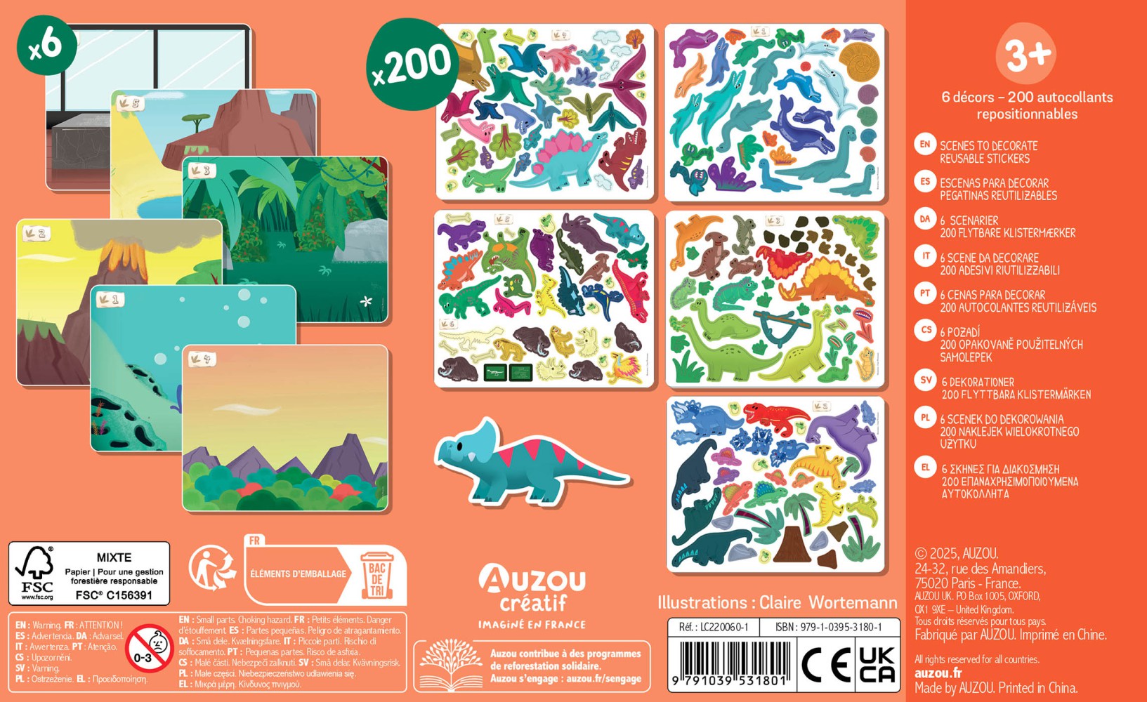 200 autocollants dinosaures