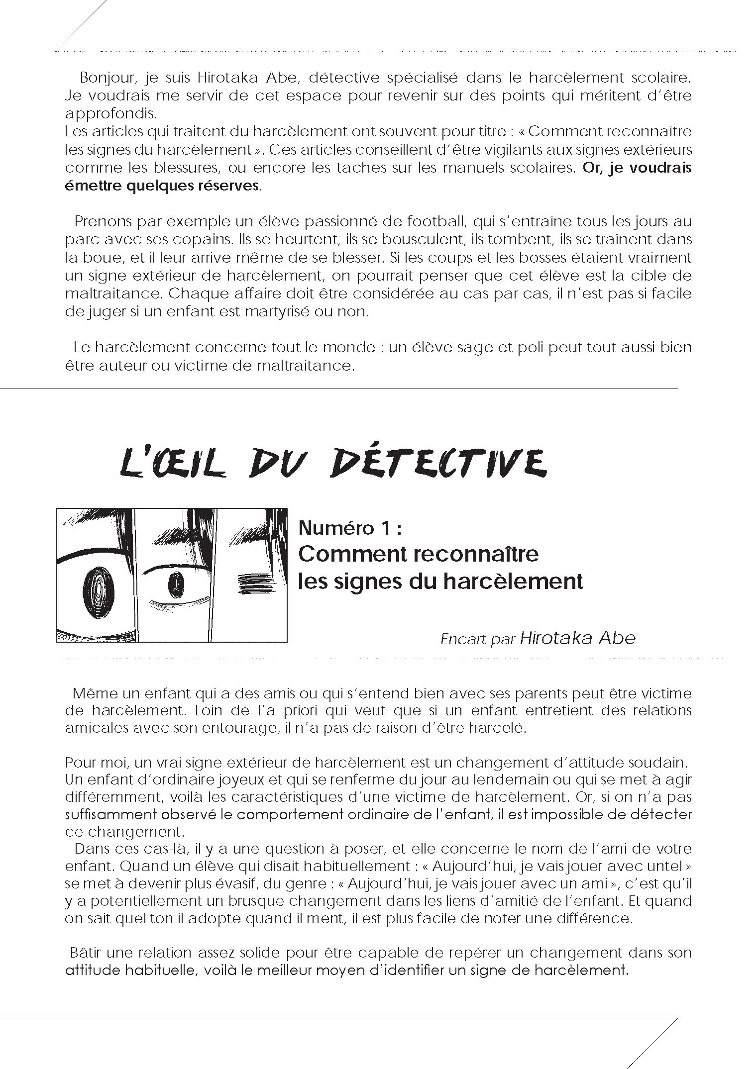 HARCELEMENT SCOLAIRE : LA METHODE DU DETECTIVE IMAMURA T1