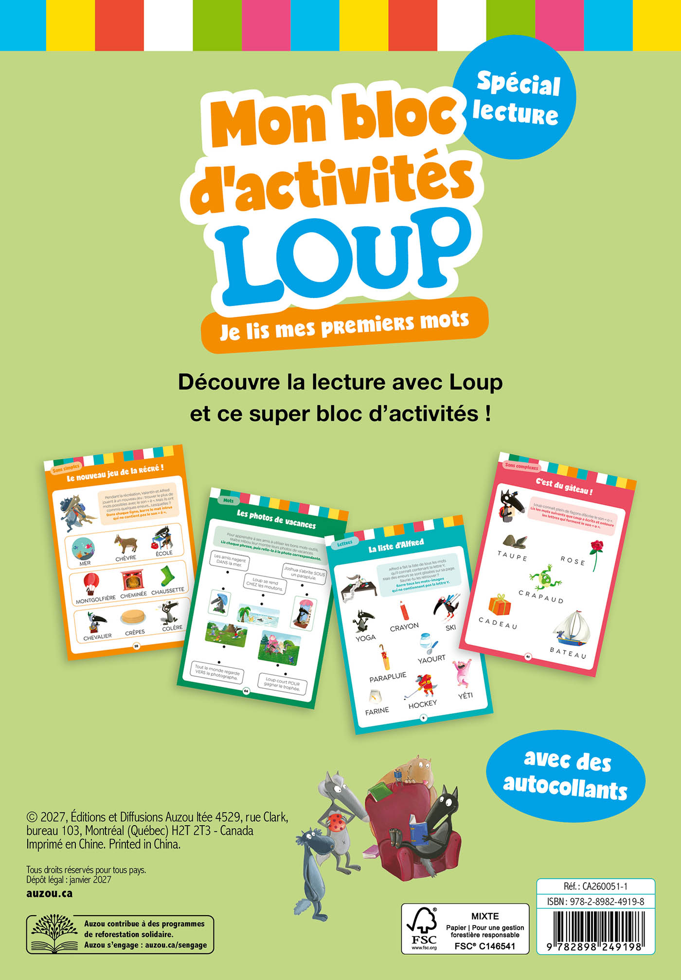 Mon Bloc D'activités Loup - Je Lis Mes Premiers Mots - Qc