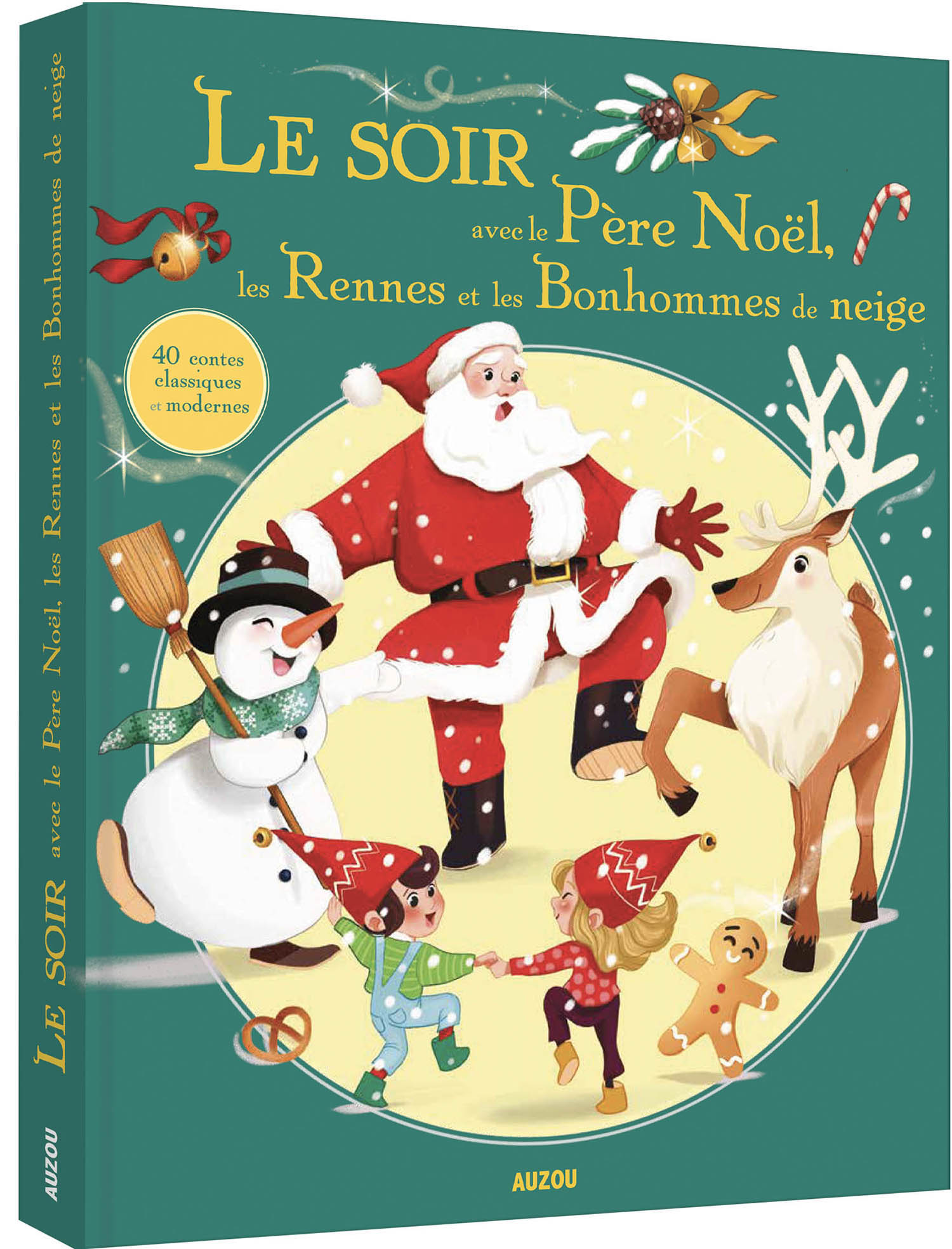 Le Soir Avec Le Père Noël, Les Rennes Et Les Bonhommes De Neige