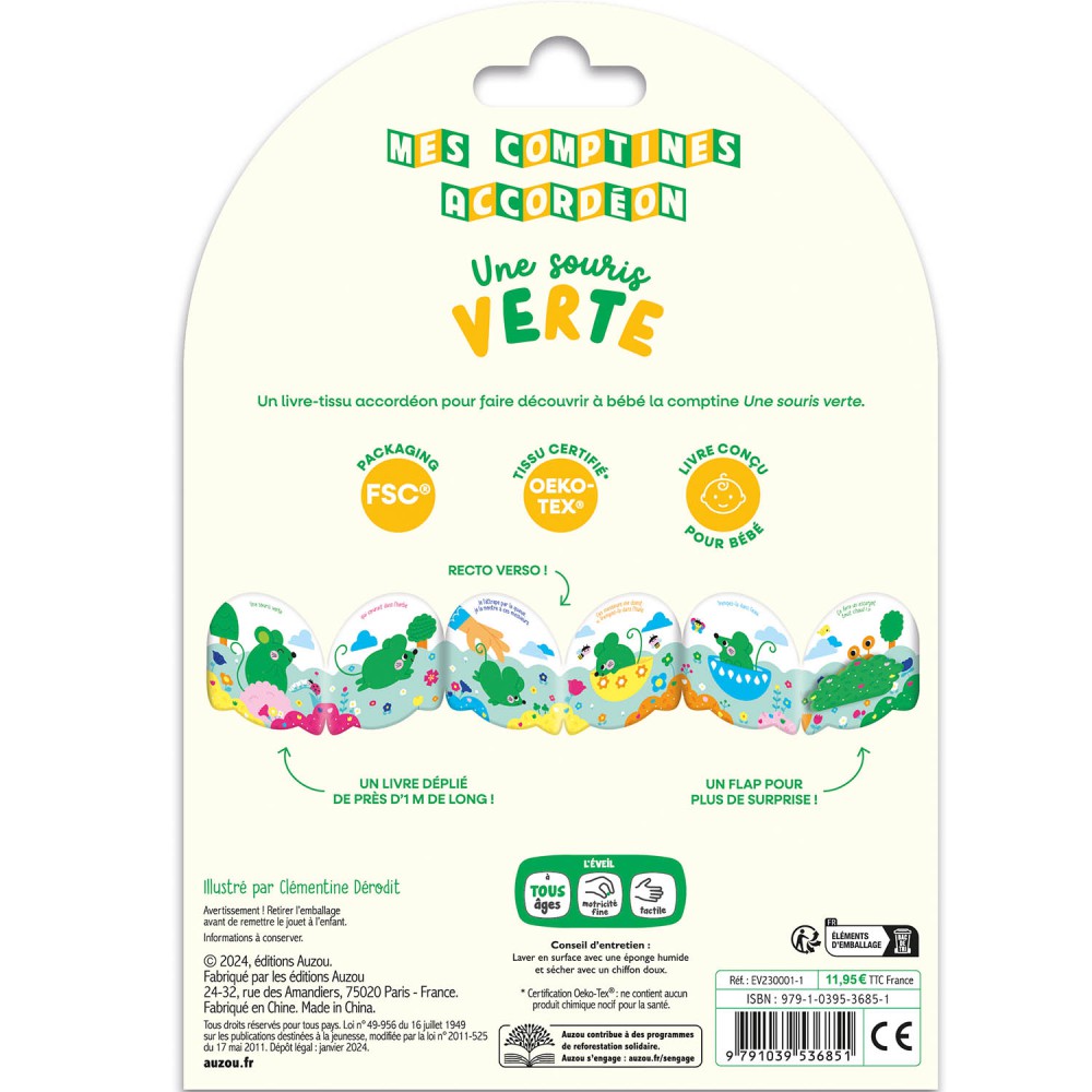 Comptines Tissu Accordéon - Une Souris Verte