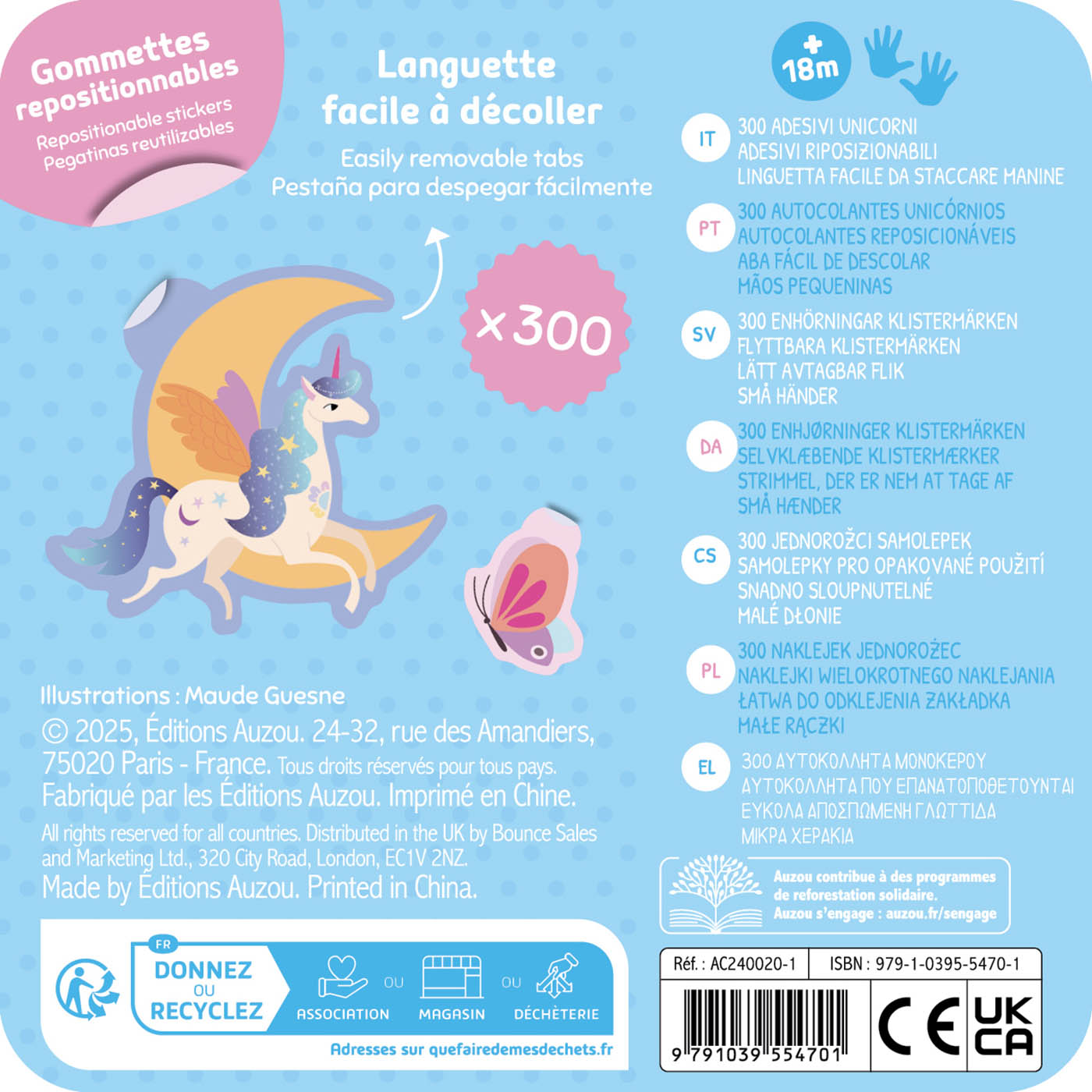 Boîte Métal - 300 Gommettes - Les Licornes
