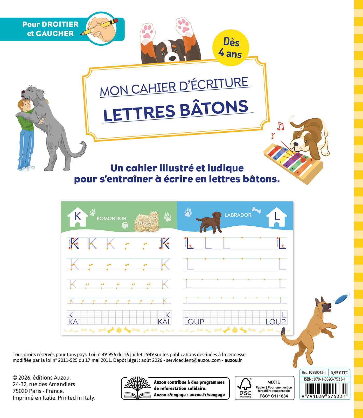 Mon Cahier D'écriture - Lettres Bâtons - Les Chiens