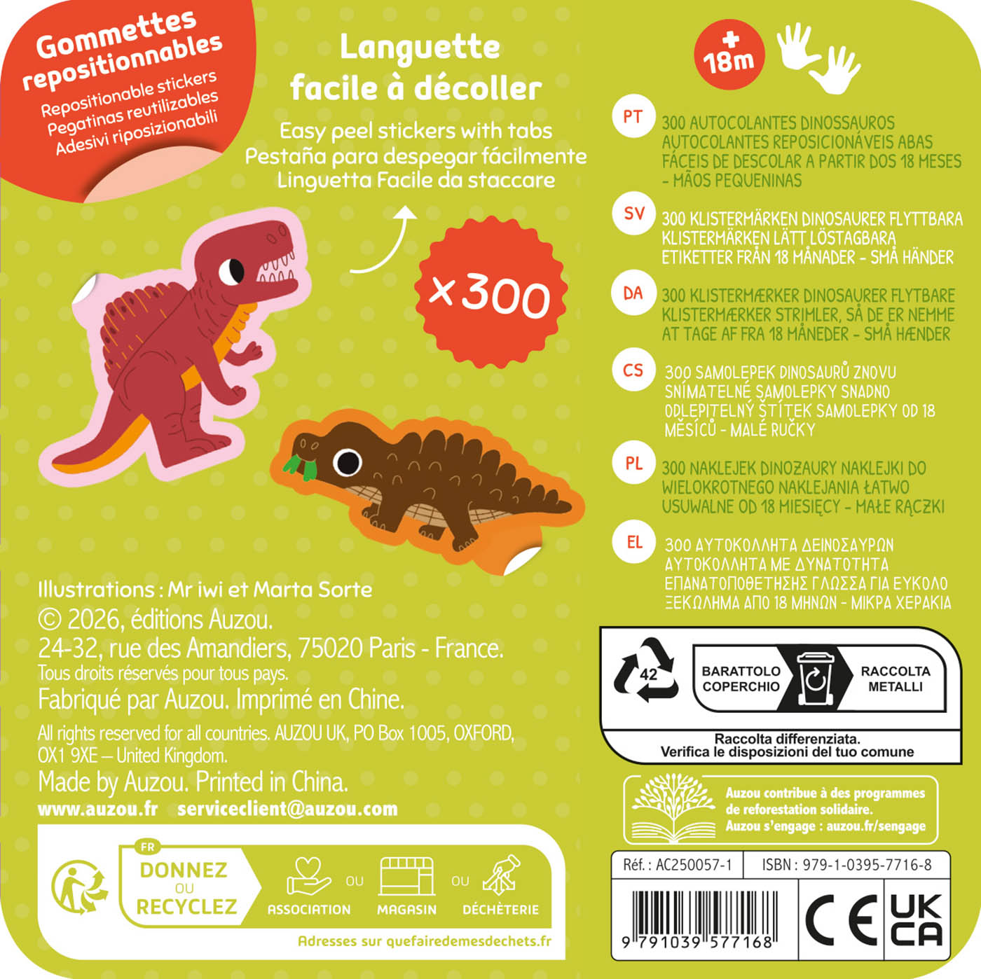 Boîte Métal - 300 Gommettes Dinosaures